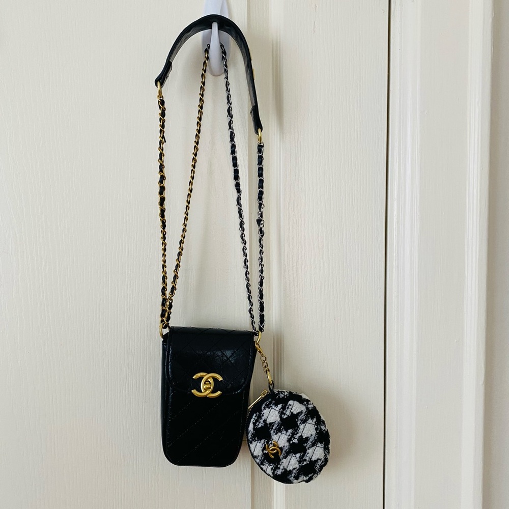 Brand New Chanel Makeup Trio Set Black Shoulder Bag with Tweed Coin Pouch